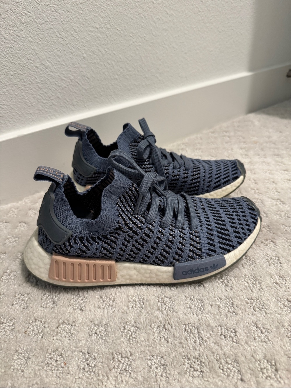Adidas Originals Shoes Women 6.5 Blue Knit NMD R1 STLT Running Athletic Sneakers